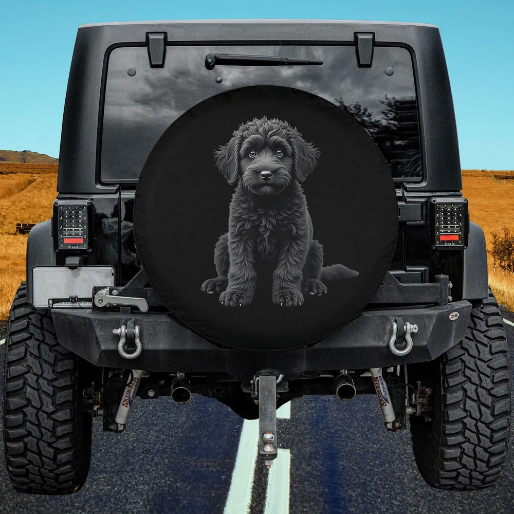 Black Labradoodle dog art realistic spare tire cover no camera hole for Jeep SUV RV