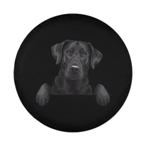 Black labrador peeking puppy dog illustration for spare tire cover