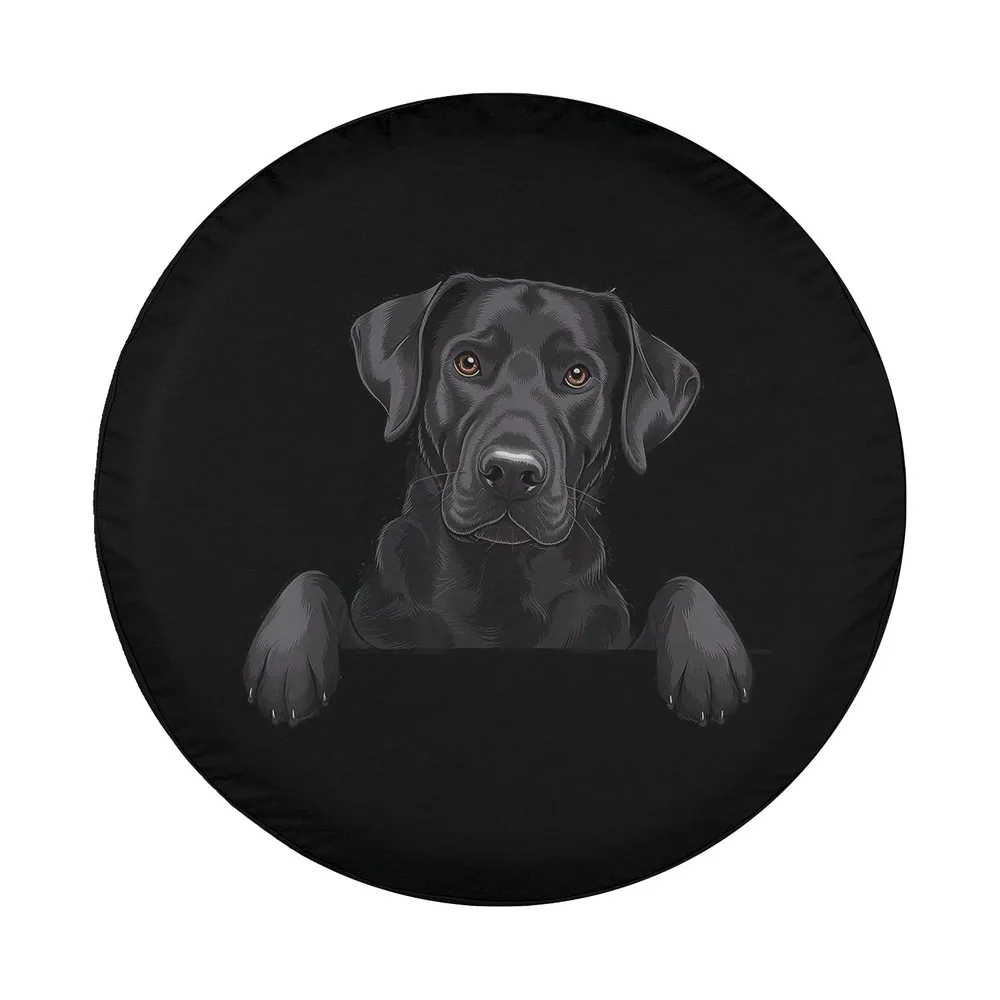 Black labrador peeking puppy dog illustration for spare tire cover