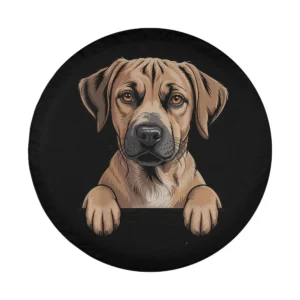 Illustration of Black Mouth Cur peeking pocket puppy dog for spare tire cover