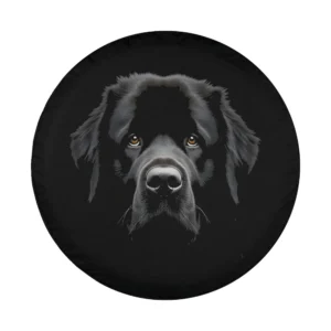 Artistic black Newfoundland dog face with brown eyes spare tire cover design