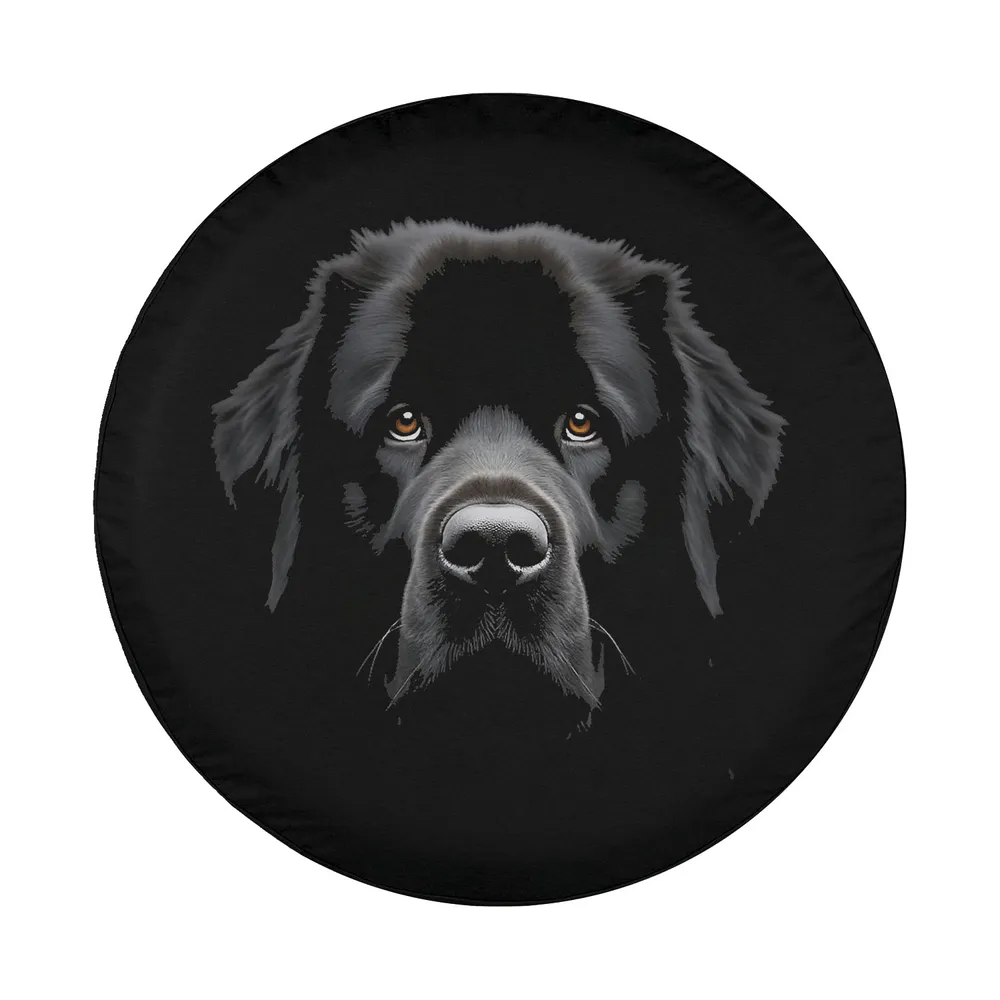 Artistic black Newfoundland dog face with brown eyes spare tire cover design