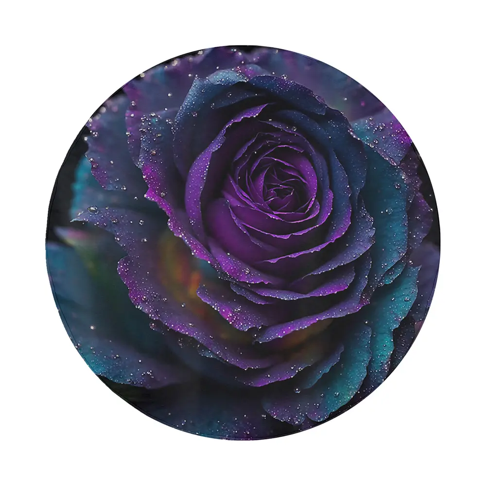 Black purple rose dew floral spare tire cover design closeup