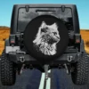 black white cat portrait animal motif spare tire cover on Jeep