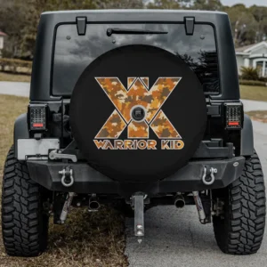 Blaze camo warrior kid typography spare tire cover for Jeep with backup camera hole