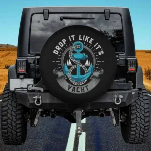 Blue anchor coiled rope funny sailor spare tire cover for RV and camper