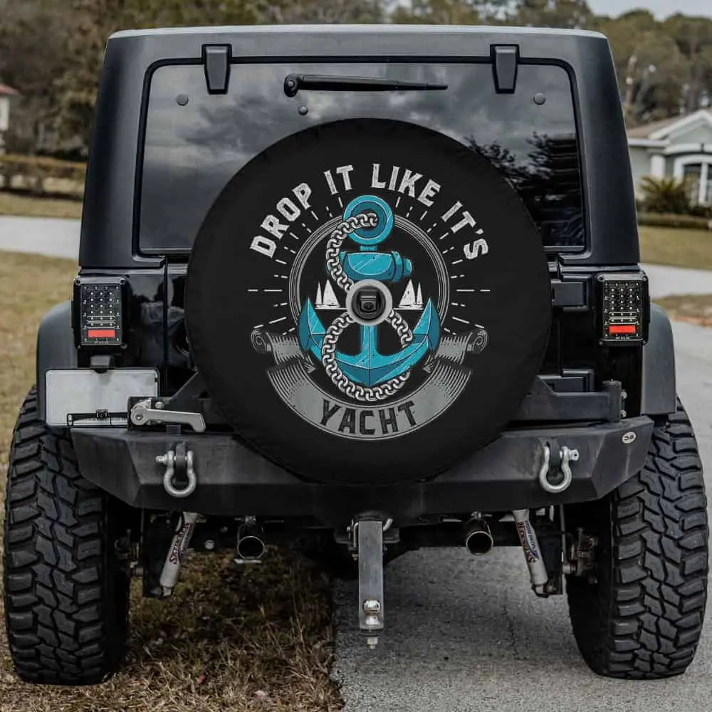 Blue anchor coiled rope funny sailor spare tire cover with camera hole option