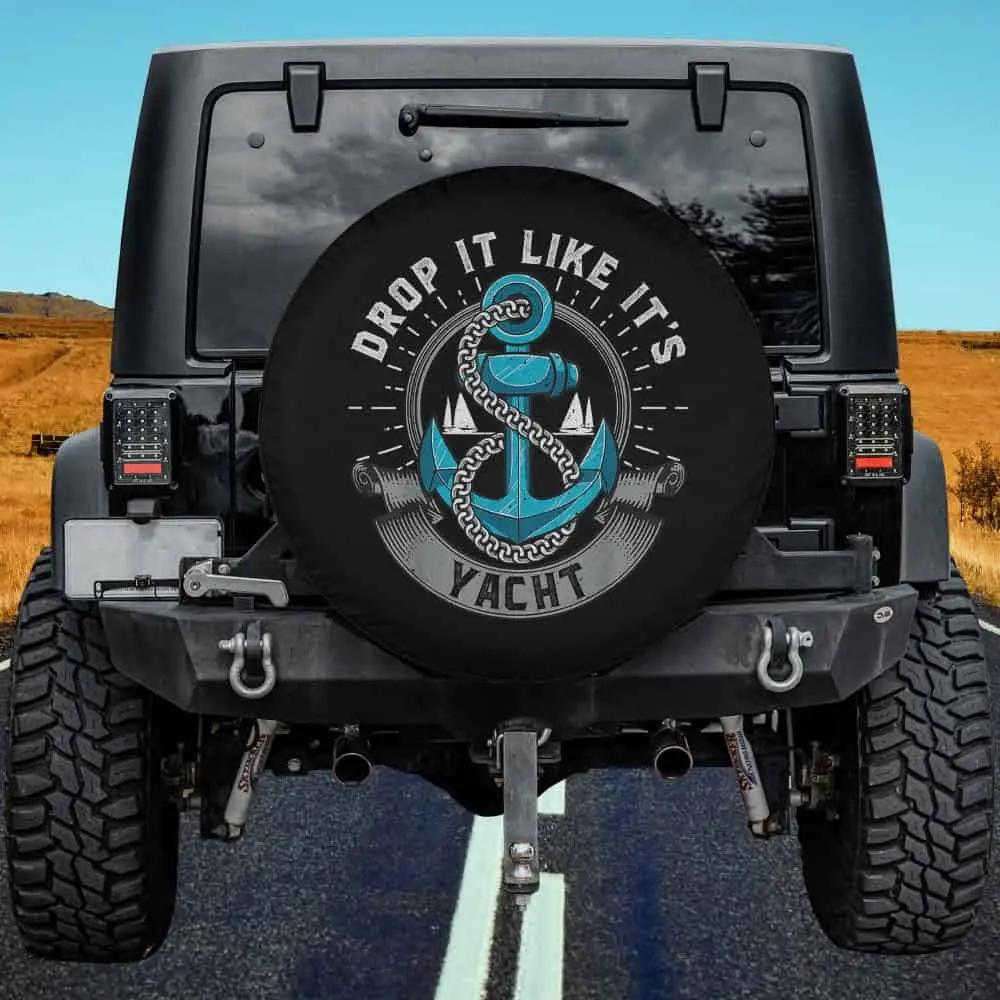 Blue anchor coiled rope funny sailor spare tire cover for RV and camper