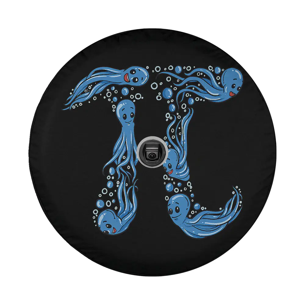 blue cartoon octopus pi symbol math design for spare tire cover