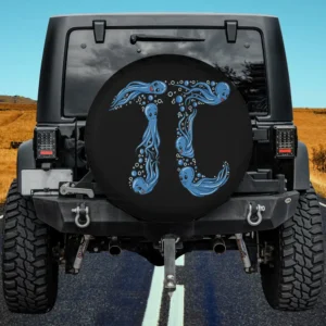 blue cartoon octopus pi symbol math spare tire cover no camera hole