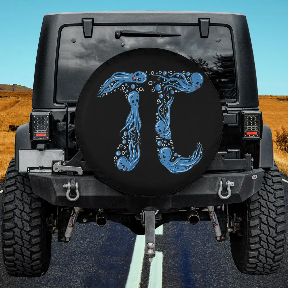 blue cartoon octopus pi symbol math spare tire cover no camera hole