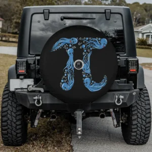 blue cartoon octopus pi symbol math spare tire cover with camera hole