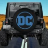 Blue DC Comics logo minimalist black spare tire cover with no camera hole for Jeep Gladiator