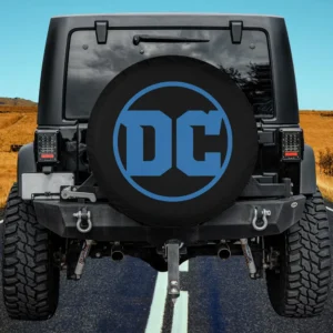 Blue DC Comics logo minimalist black spare tire cover with no camera hole for Jeep Gladiator