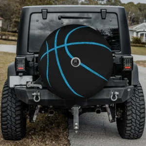 Blue distressed basketball minimalist sports spare tire cover with camera hole
