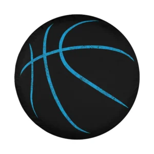 Minimalist blue distressed basketball lines on black spare tire cover