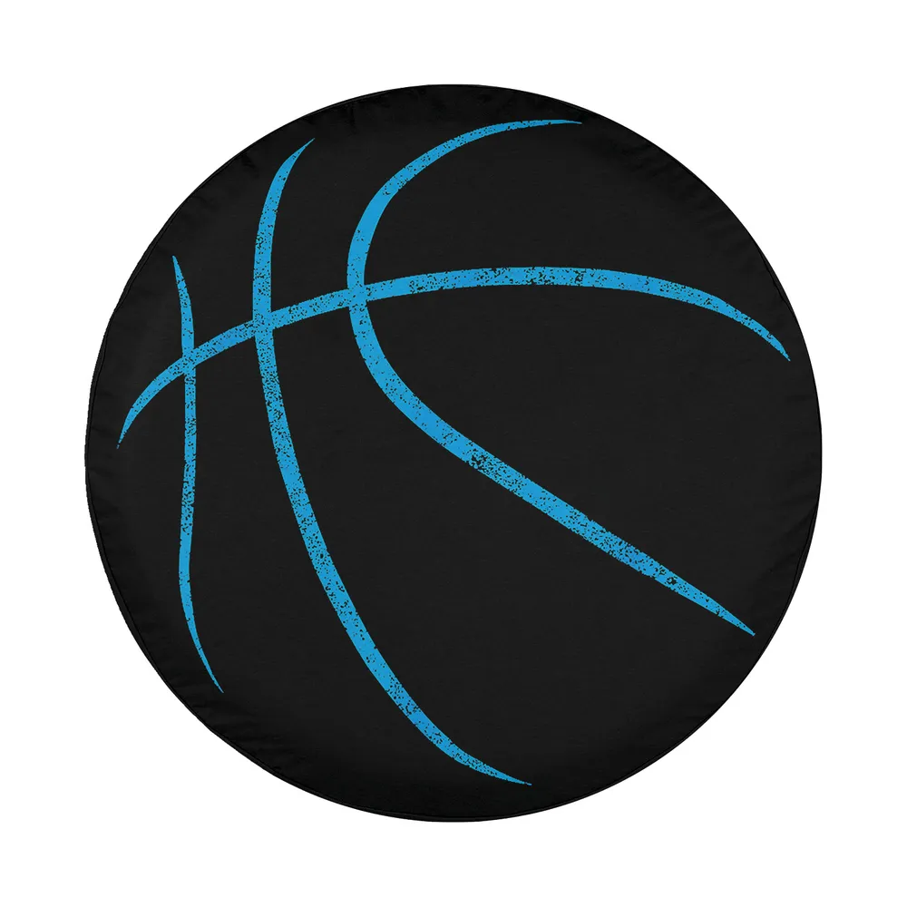 Minimalist blue distressed basketball lines on black spare tire cover