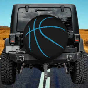 Blue distressed basketball minimalist sports spare tire cover on Jeep Gladiator