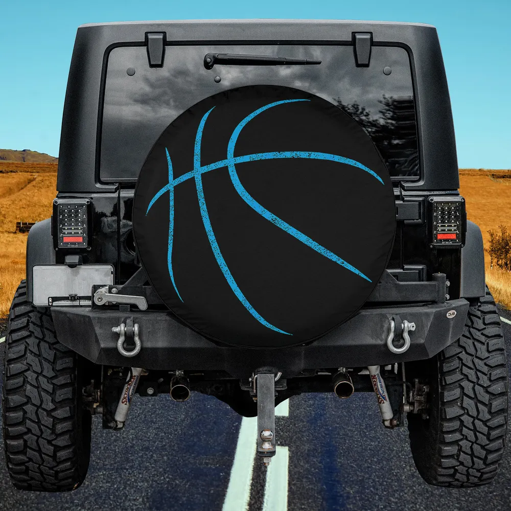 Blue distressed basketball minimalist sports spare tire cover on Jeep Gladiator