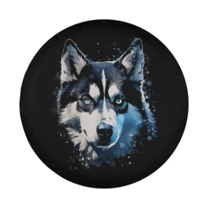 Blue eyed husky motif pet illustration dog art for spare tire cover design only