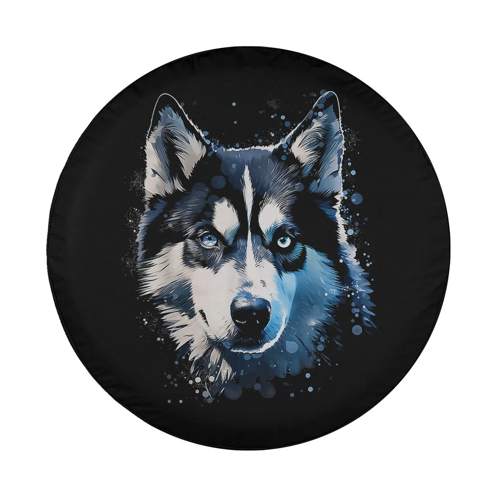 Blue eyed husky motif pet illustration dog art for spare tire cover design only