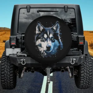 Blue eyed husky motif pet illustration dog spare tire cover with no camera hole