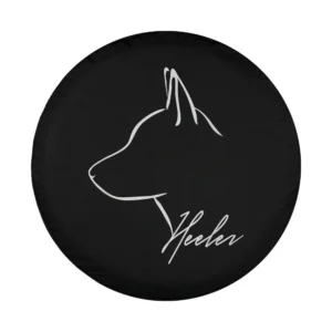 Minimalist Blue Heeler cattle dog profile line art with Heeler script
