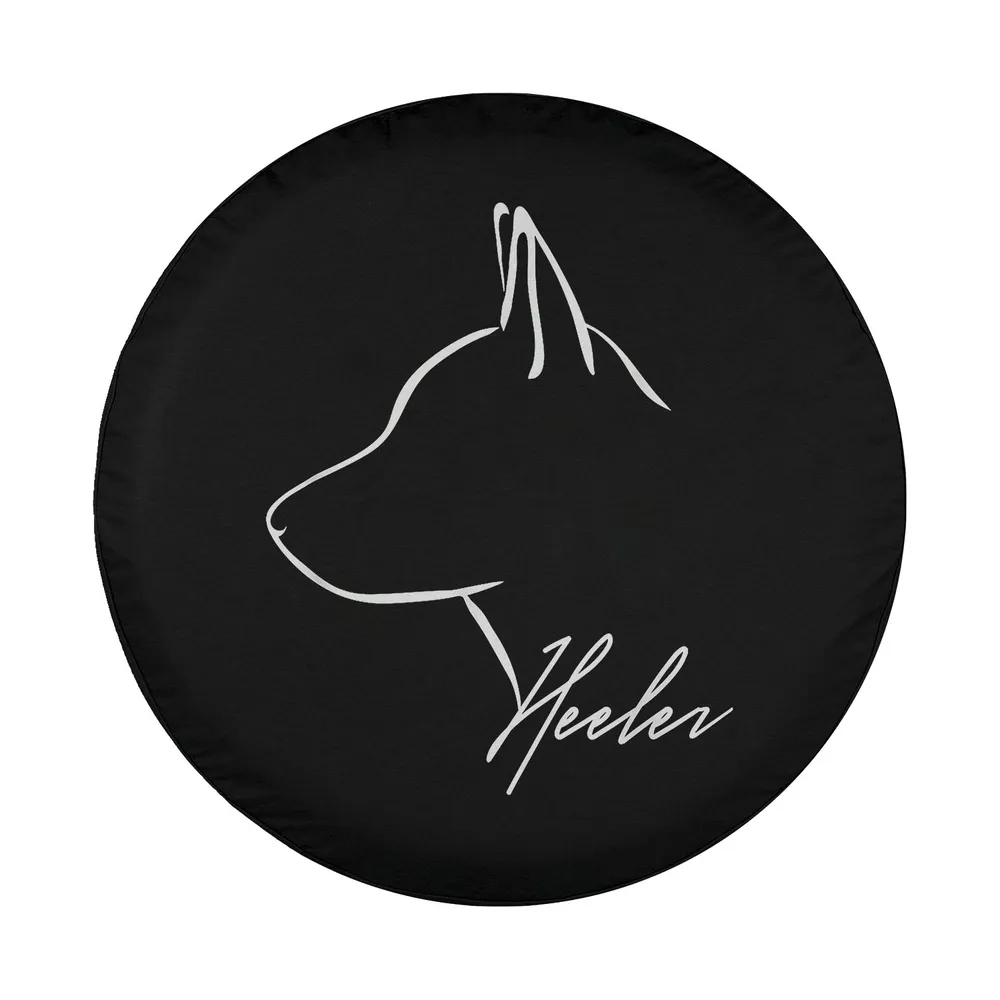 Minimalist Blue Heeler cattle dog profile line art with Heeler script