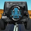 Blue Kraken Tentacles Swirling Waves Octopus Spare Tire Cover No Camera Hole
