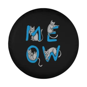 Blue MEOW letters playful cartoon cats cat tire cover design only