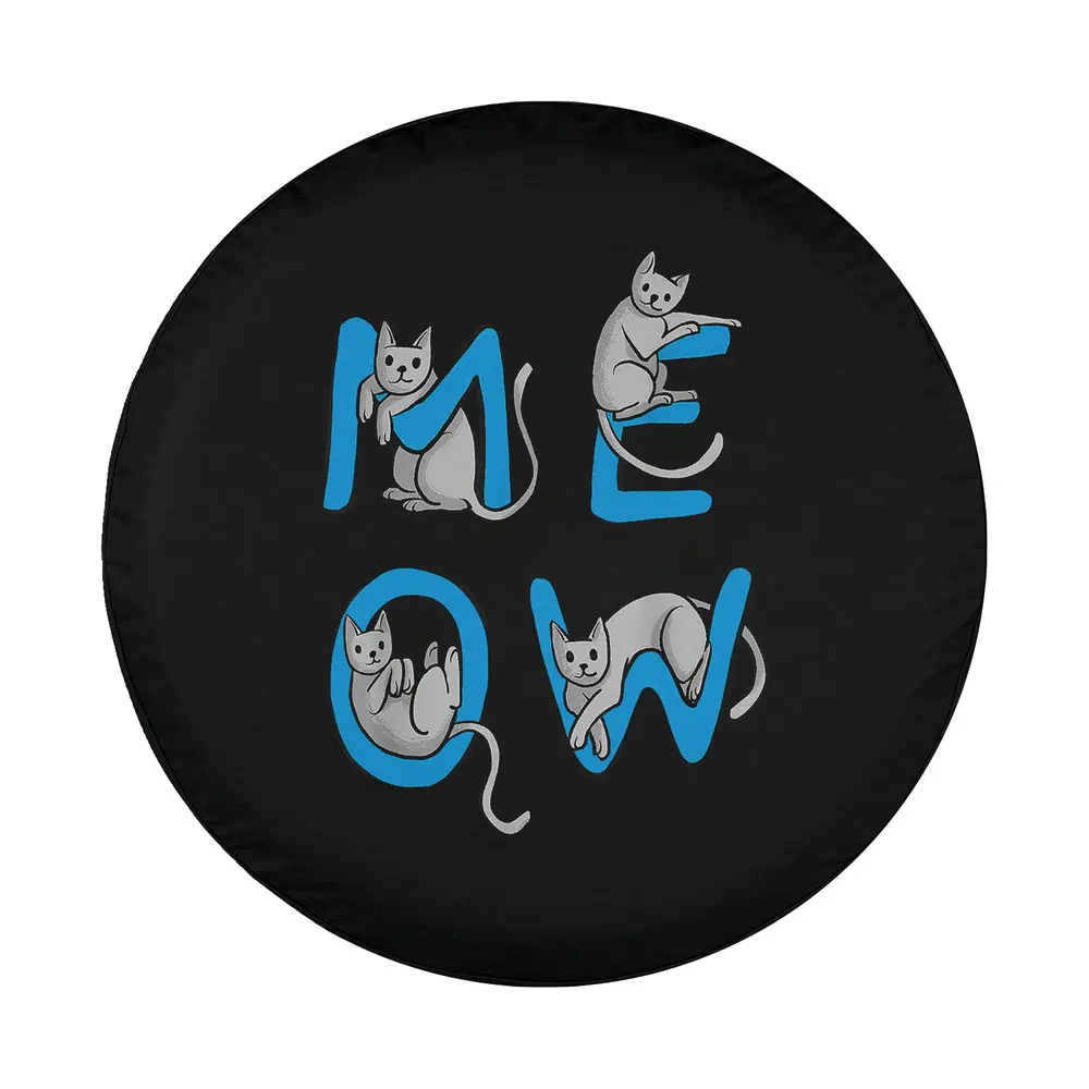 Blue MEOW letters playful cartoon cats cat tire cover design only