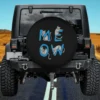 Blue MEOW letters with playful cartoon cats cat spare tire cover no camera hole