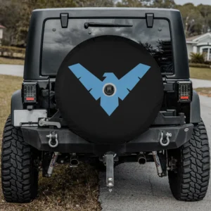 Blue Nightwing bird kids DC Comics spare tire cover with camera hole for Jeep Wrangler