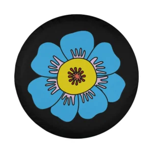 simple flower design with blue petals and yellow center for spare tire cover