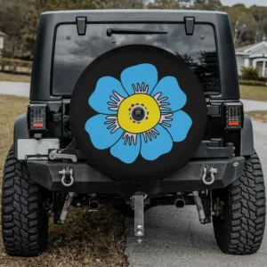 blue petal yellow center simple flower spare tire cover for Honda HRV with camera hole