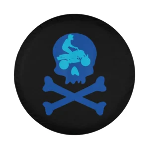 Blue quad rider skull crossbones kids spare tire cover design graphic