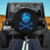 Blue quad rider skull crossbones kids spare tire cover no camera hole for Jeep Gladiator