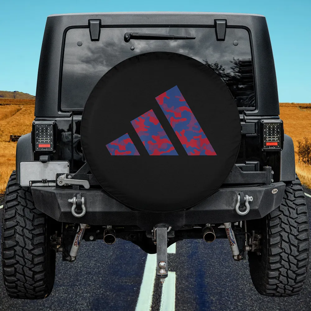Blue red camo adidas badge of sport spare tire cover with no camera hole for Jeep