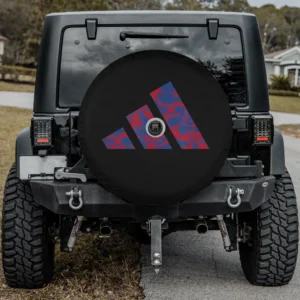 Blue red camo adidas badge of sport spare tire cover with camera hole for Jeep Wrangler