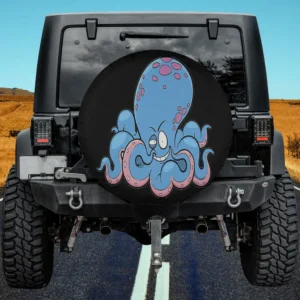 Blue spots pink tentacles octopus halloween spare tire cover with no camera hole