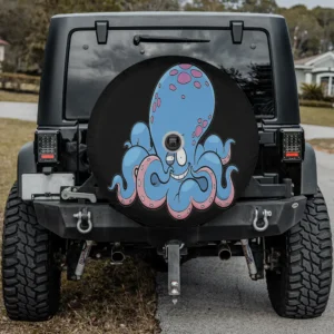 Blue spots pink tentacles octopus halloween spare tire cover with camera hole