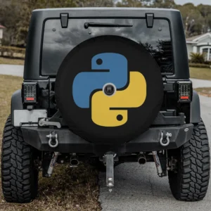 Blue yellow Python logo developer spare tire cover with backup camera hole option