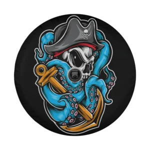 Close-up of boating octopus pirate anchor design on spare tire cover fabric