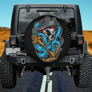 Boating octopus pirate anchor spare tire cover without camera hole on black Jeep