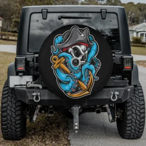 Boating octopus pirate anchor spare tire cover with backup camera hole on Jeep