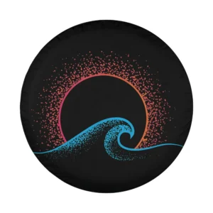 Boho minimalist sun and ocean wave art design for spare tire cover