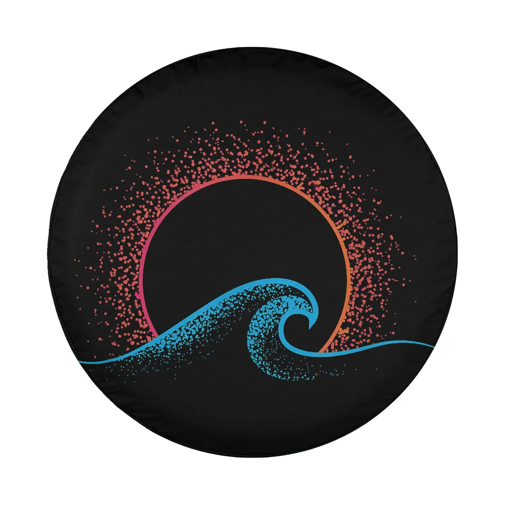 Boho minimalist sun and ocean wave art design for spare tire cover