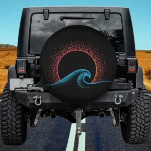Boho minimalist sun and ocean wave art spare tire cover without camera hole for Jeep Gladiator