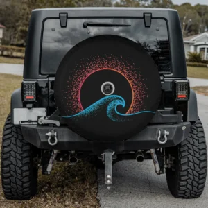 Boho minimalist sun and ocean wave art spare tire cover with camera hole for Jeep Gladiator