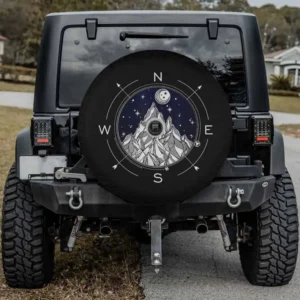 Boho mountain compass night sky spare tire cover with backup camera hole for campers